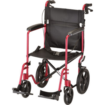 Nova Transport Chair - 20 inch - Lightweight with Hand Brakes - Red